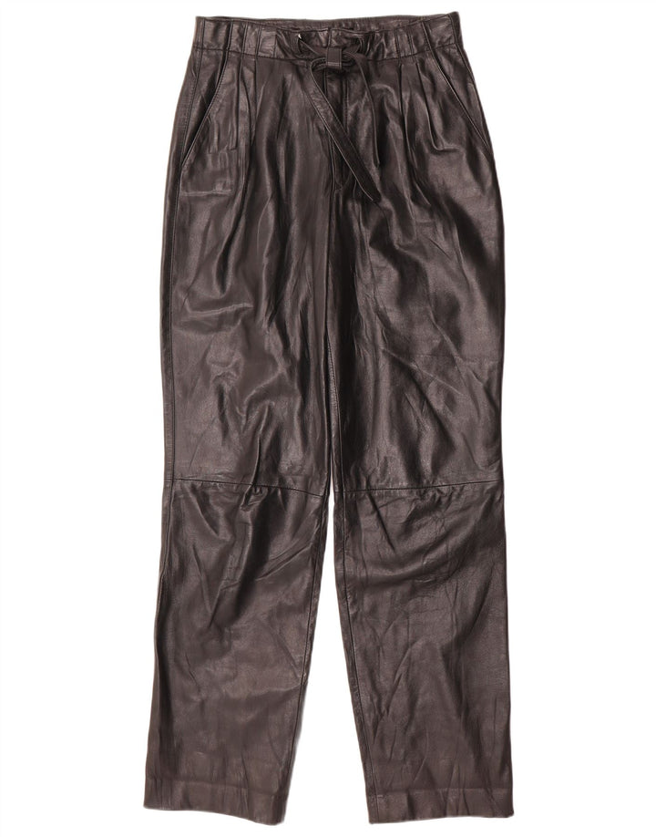 Vintage Womens High Waist Leather Trousers W26 L31 Black