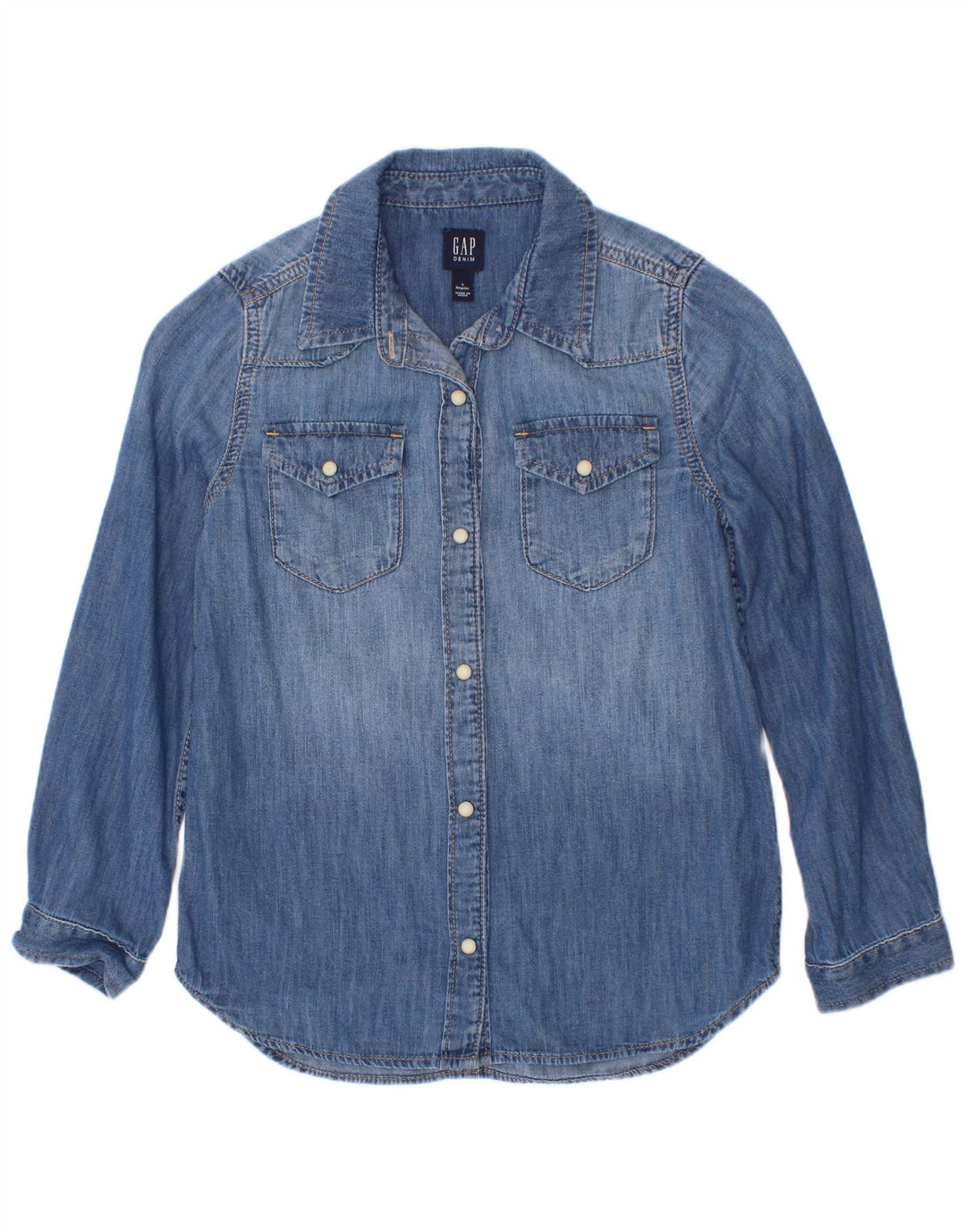Gap Girls Denim Shirt 6-7 Years Small Blue Cotton