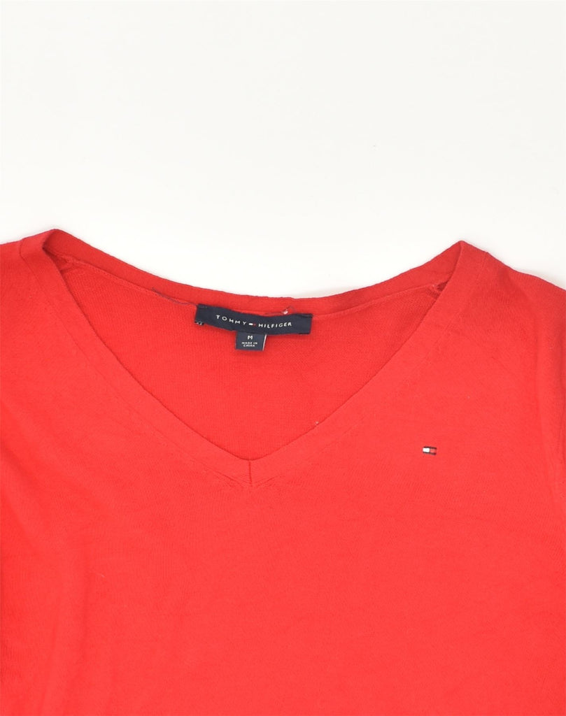 TOMMY HILFIGER Womens V-Neck Jumper Sweater UK 14 Medium Red Cotton | Vintage Tommy Hilfiger | Thrift | Second-Hand Tommy Hilfiger | Used Clothing | Messina Hembry 