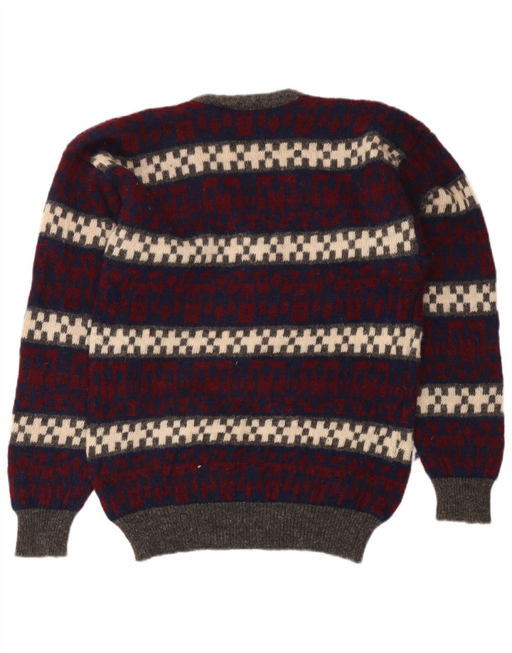 Vintage Mens V-Neck Jumper Sweater Medium Multicoloured Geometric Wool