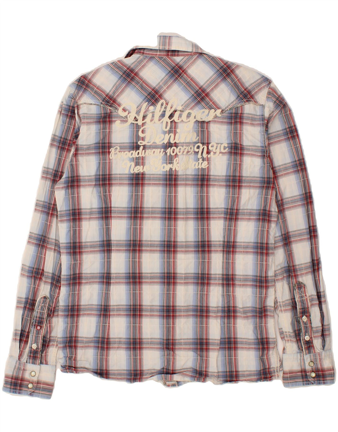 TOMMY HILFIGER Mens Graphic Shirt Medium Blue Check Cotton Vintage Tommy Hilfiger and Second-Hand Tommy Hilfiger from Messina Hembry 