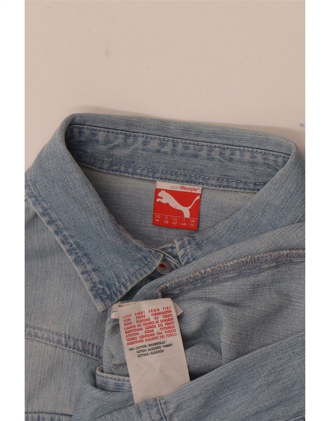 Puma Womens Denim Shirt UK 12 Medium Blue Cotton