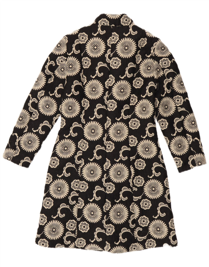Vintage Womens Overcoat UK 12 Medium Black Floral