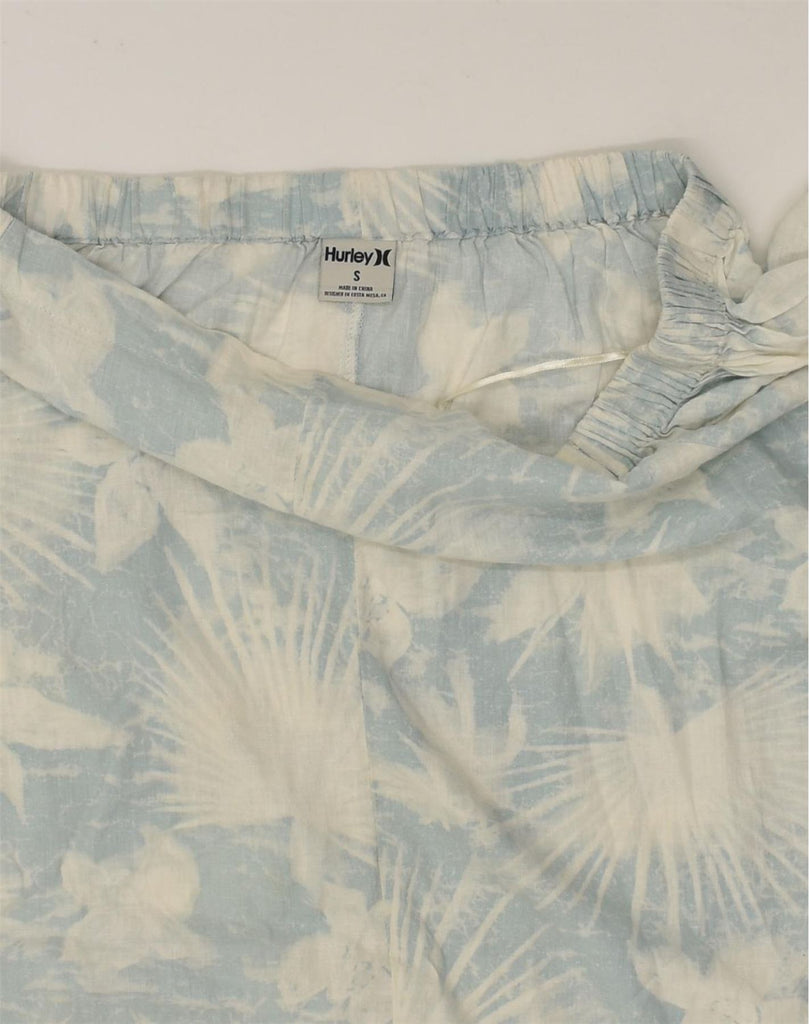 HURLEY Womens Off Shoulder Top UK 10 Small Blue Floral Linen | Vintage Hurley | Thrift | Second-Hand Hurley | Used Clothing | Messina Hembry 