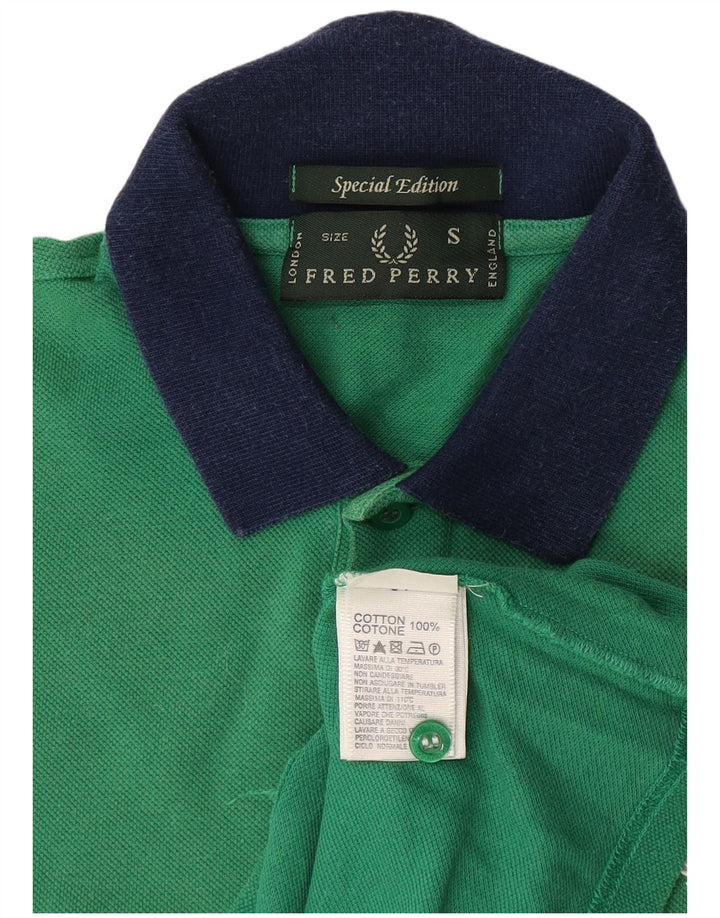 Fred Perry Mens Polo Shirt Small Green Colourblock Cotton