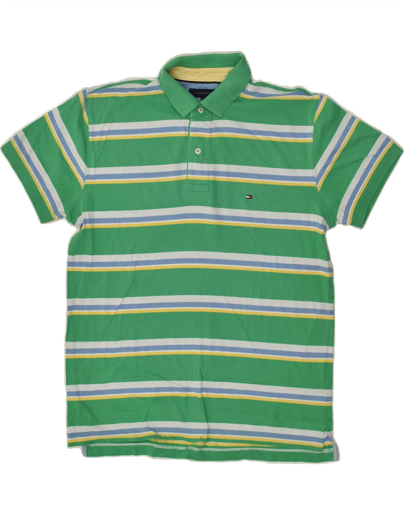 TOMMY HILFIGER Mens Polo Shirt Large Green Striped Cotton | Vintage Tommy Hilfiger | Thrift | Second-Hand Tommy Hilfiger | Used Clothing | Messina Hembry 