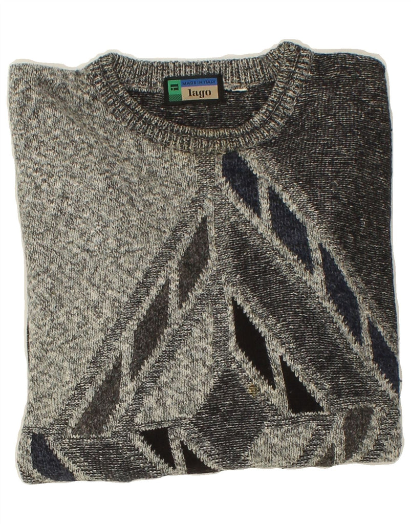 VINTAGE Mens Boat Neck Jumper Sweater XL Grey Colourblock | Vintage Vintage | Thrift | Second-Hand Vintage | Used Clothing | Messina Hembry 