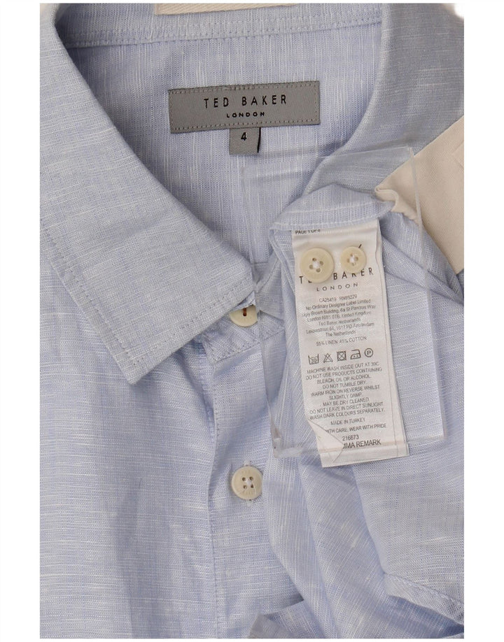 Ted Baker Mens Shirt Size 4 Large Blue Flecked Linen