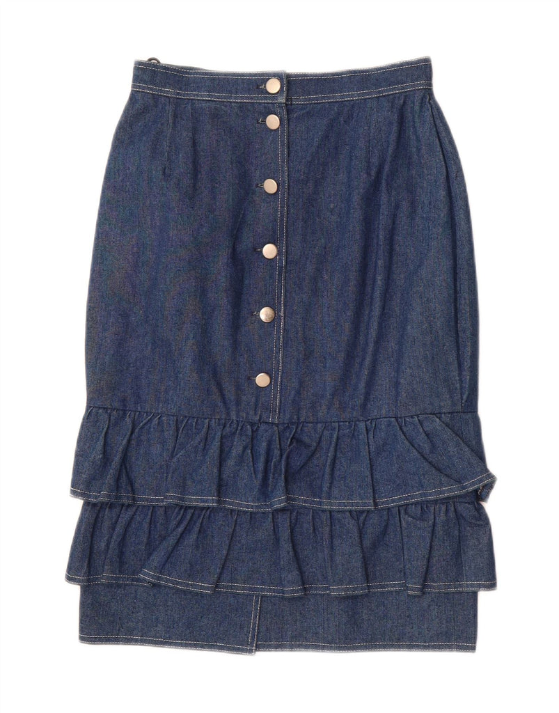 CRISTINA DE BRAUD Womens Denim Ruffle Skirt IT 40 Small W28  Blue Cotton Vintage Cristina De Braud and Second-Hand Cristina De Braud from Messina Hembry 