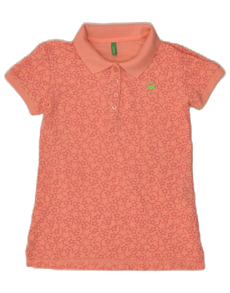 BENETTON Girls Abstract Pattern Polo Shirt 8-9 Years Large Orange | Vintage Benetton | Thrift | Second-Hand Benetton | Used Clothing | Messina Hembry 