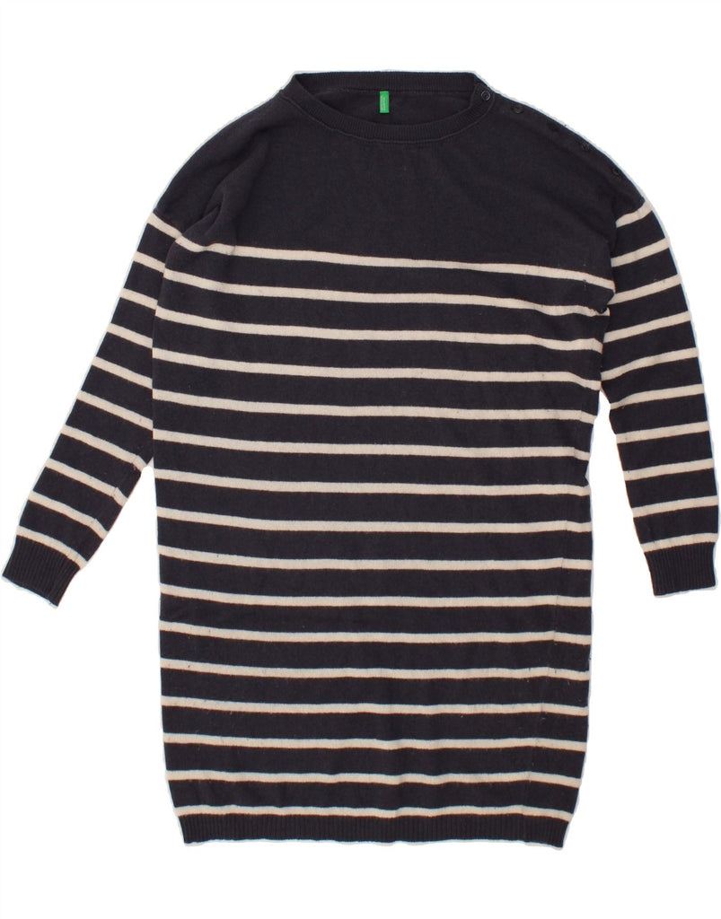 BENETTON Womens Long Sleeve Jumper Dress UK 6 XS Navy Blue Striped Wool Vintage Benetton and Second-Hand Benetton from Messina Hembry 