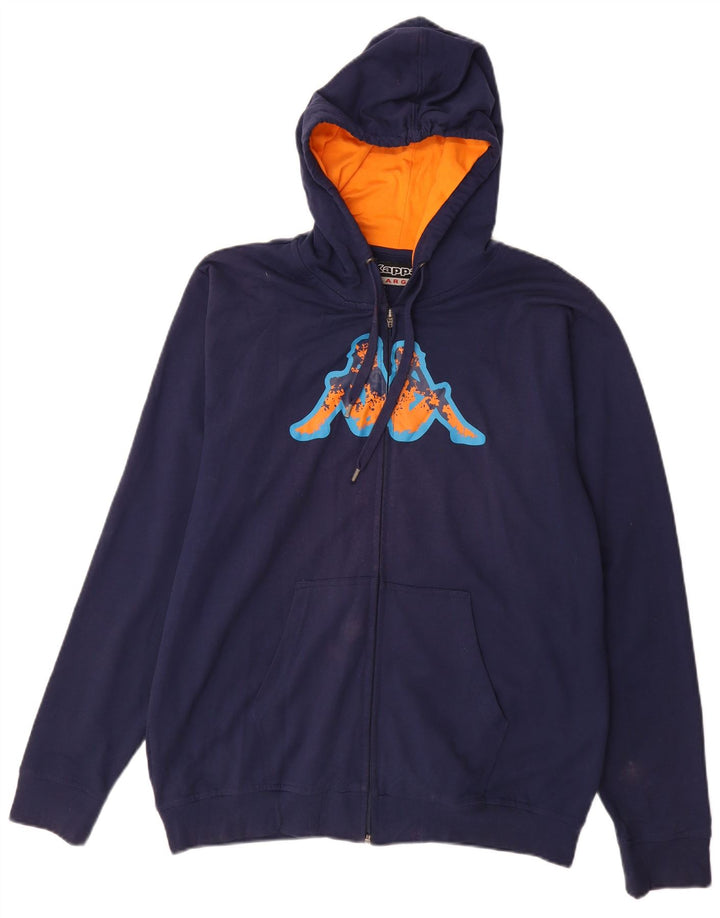 KAPPA Mens Graphic Zip Hoodie Sweater Large Navy Blue Cotton