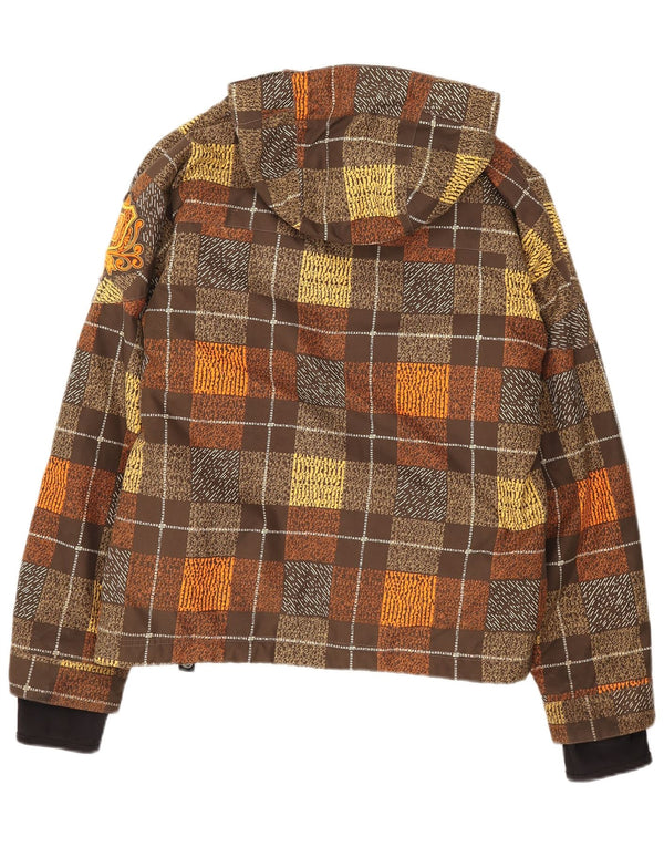Billabong Womens Hooded Windbreaker Jacket Size 3 Small Brown Check