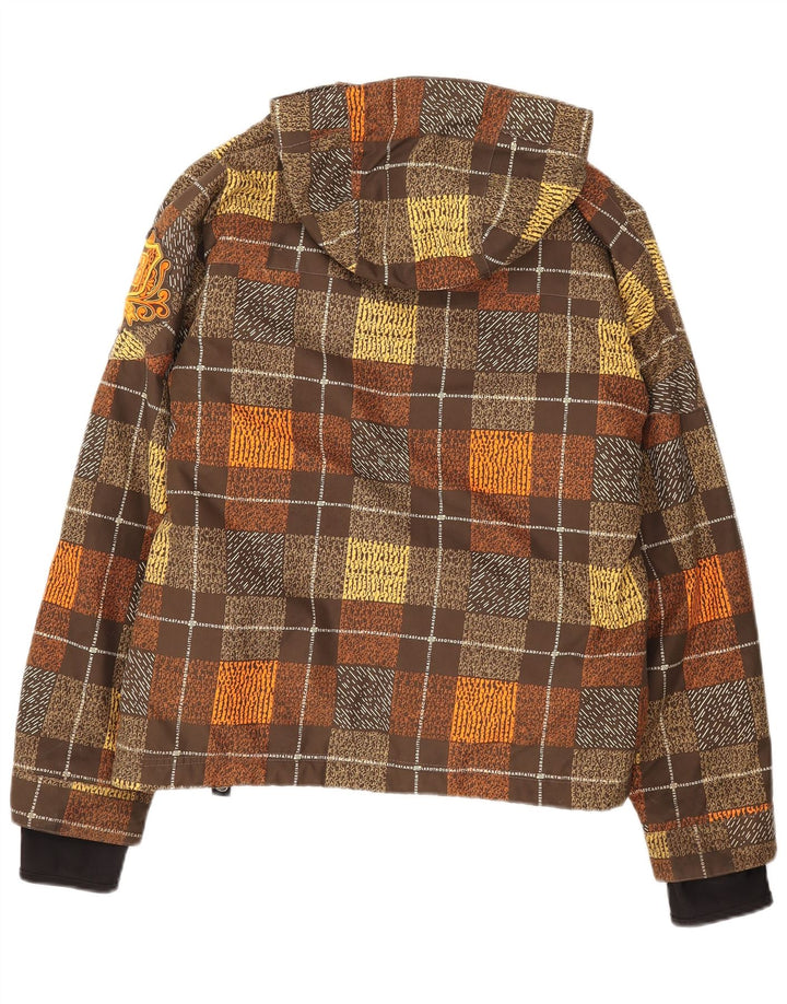 Billabong Womens Hooded Windbreaker Jacket Size 3 Small Brown Check