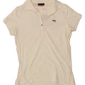 NAPAPIJRI Womens Graphic Polo Shirt UK 12 Medium Off White Vintage Napapijri and Second-Hand Napapijri from Messina Hembry 