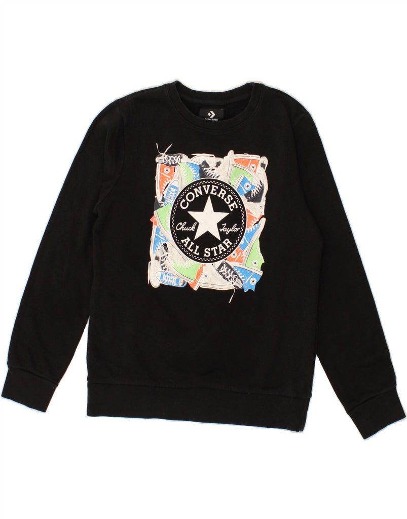 CONVERSE Boys Graphic Sweatshirt Jumper 13-14 Years XL Black Cotton | Vintage Converse | Thrift | Second-Hand Converse | Used Clothing | Messina Hembry 