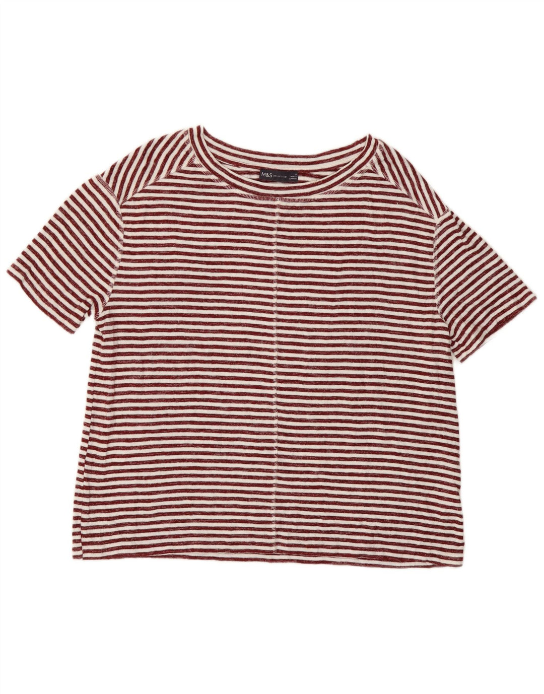 Marks & Spencer Womens T-Shirt Top UK 12 Medium Red Striped Viscose