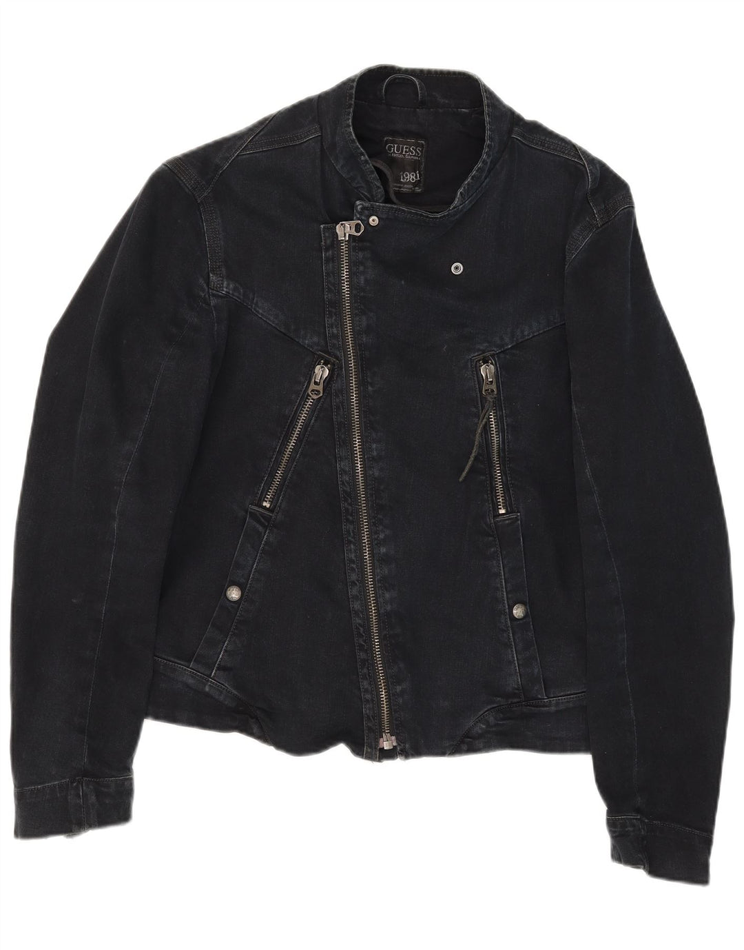 Guess Mens Denim Biker Jacket UK 36 Small Black Cotton