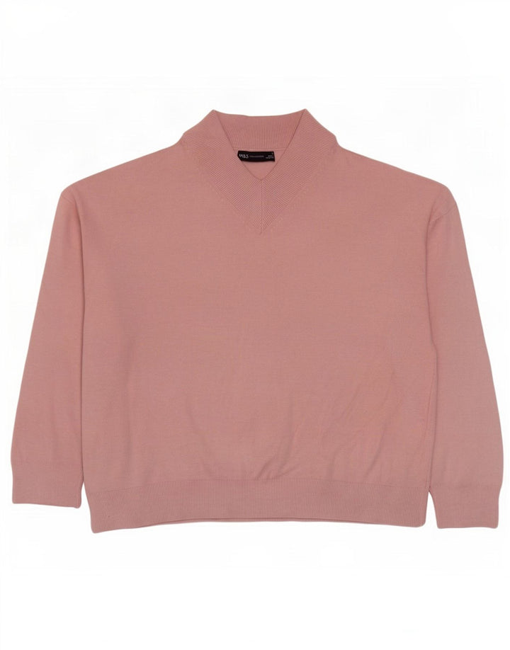 Marks & Spencer Womens Oversized V-Neck Jumper Sweater UK 14 Medium Pink
