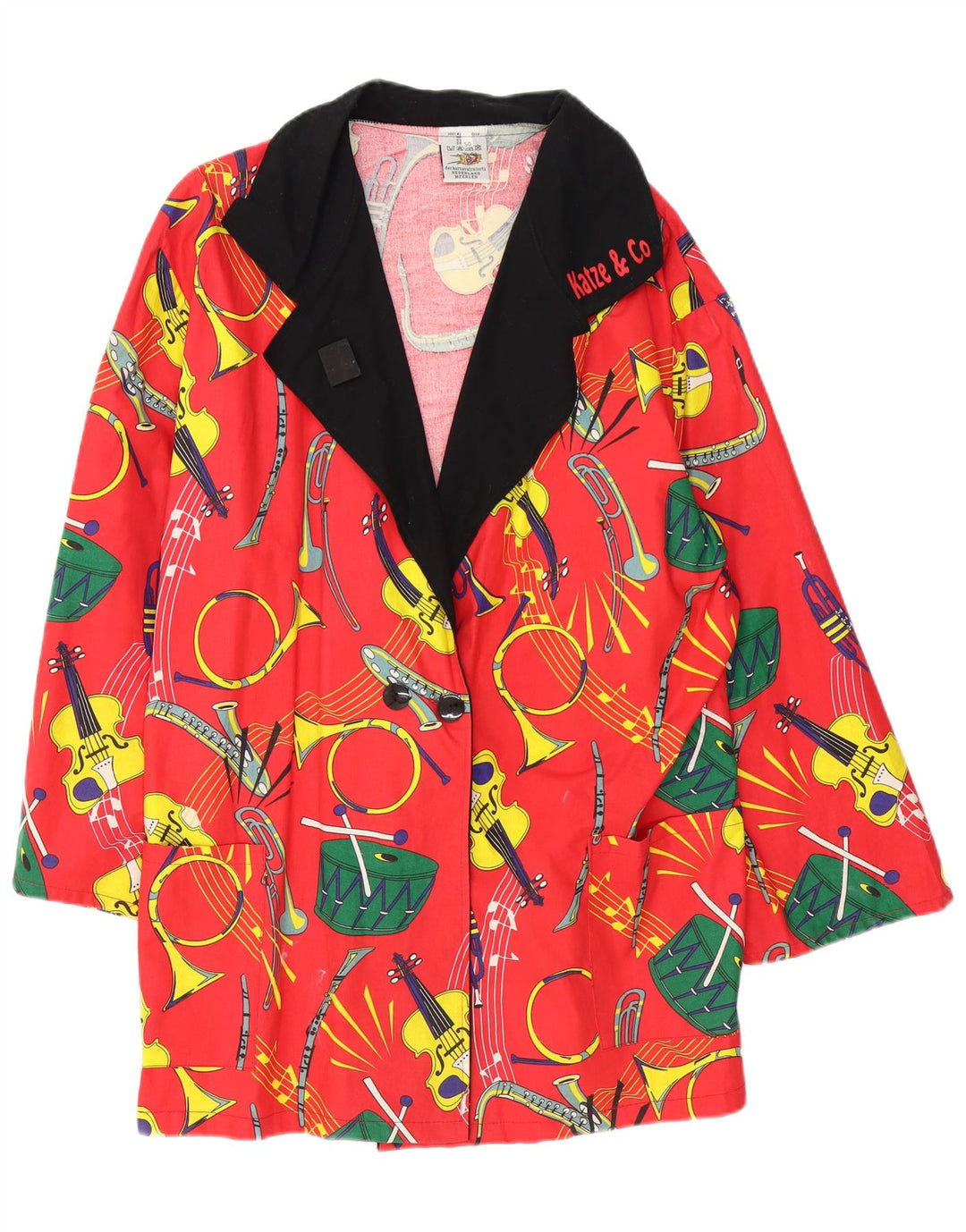 Vintage Womens Abstract Pattern Double Breasted Coat EU 50 3XL Red Cotton