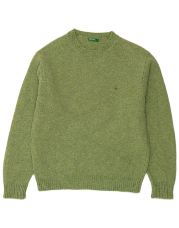 Benetton Womens Crew Neck Jumper Sweater UK 16 Large Green Wool