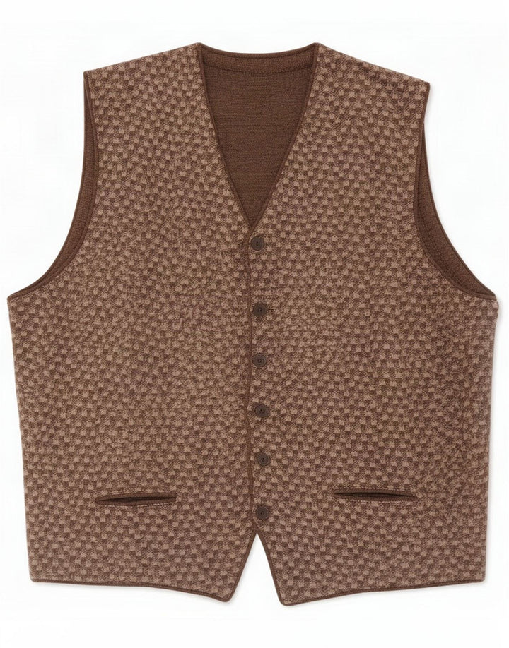 Vintage Mens Waistcoat Medium Brown Geometric
