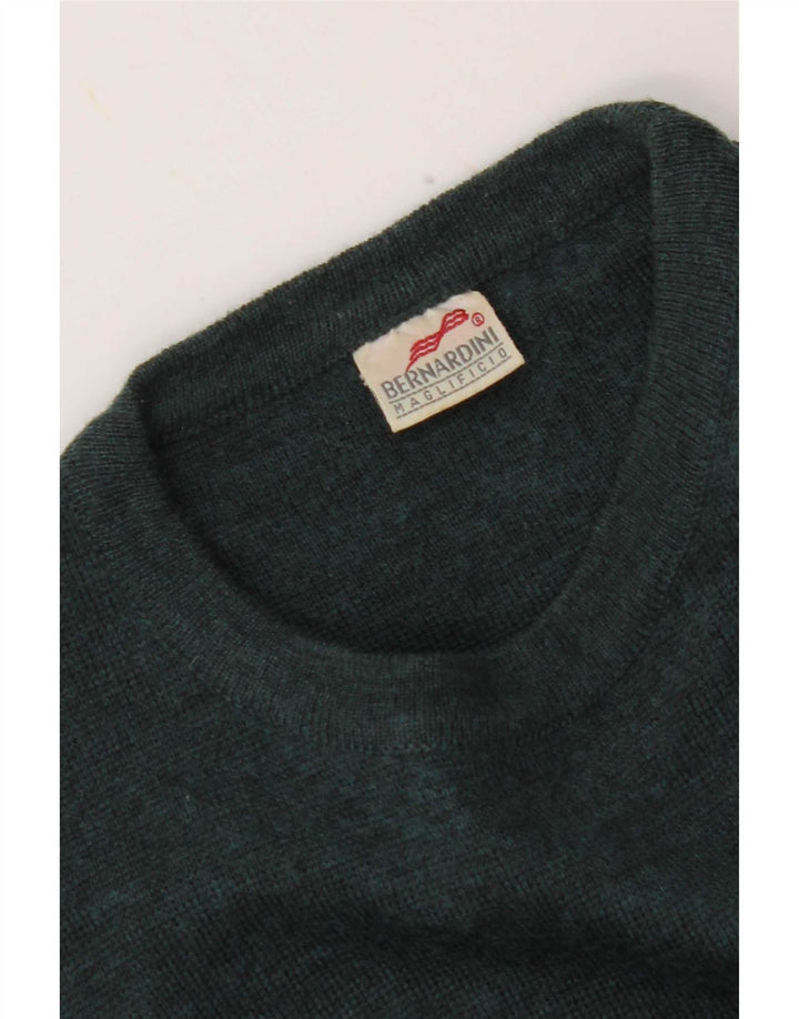 Bernardini Mens Graphic Crew Neck Jumper Sweater Medium Green Striped Wool