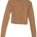 Zara Womens Crop Top Long Sleeve UK 8 Small Beige Viscose