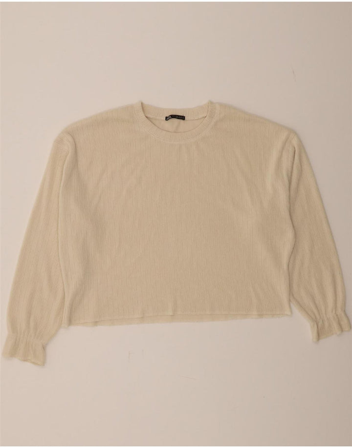 ZARA Womens Oversized Top Long Sleeve UK 14 Medium Beige Striped Vintage Zara and Second-Hand Zara from Messina Hembry 