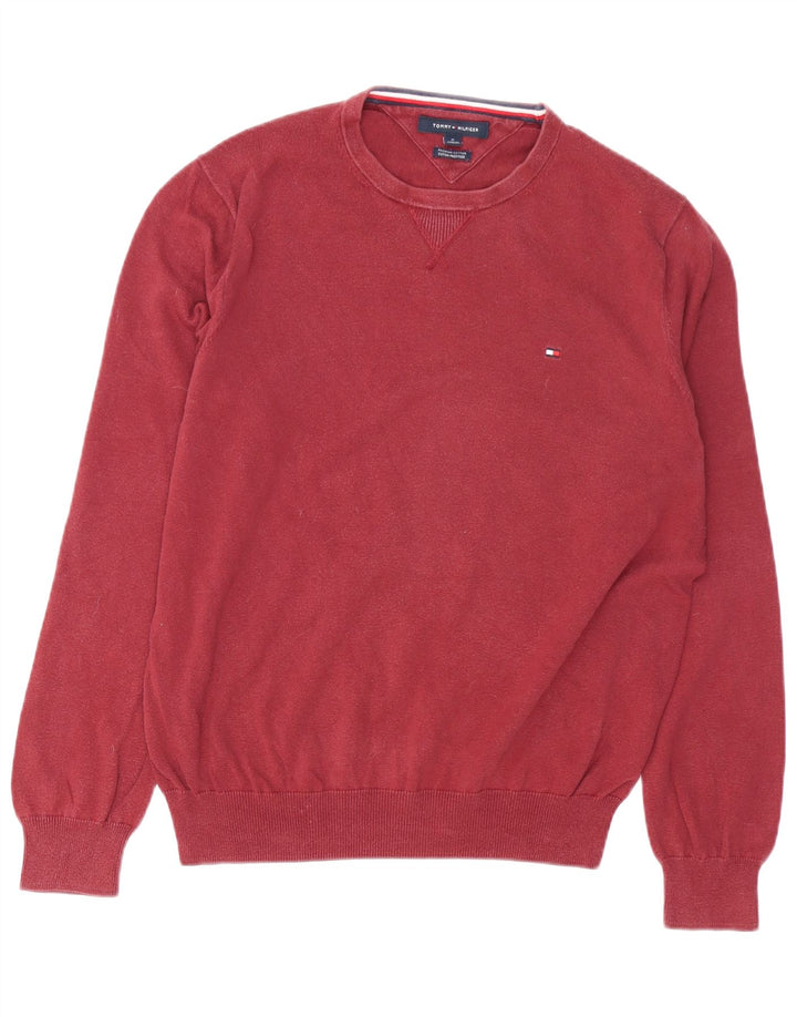 TOMMY HILFIGER Mens Crew Neck Jumper Sweater Medium Maroon Cotton