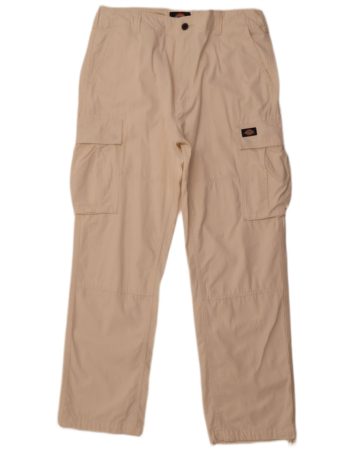 DICKIES Mens Straight Cargo Trousers W34 L32 Off White Cotton