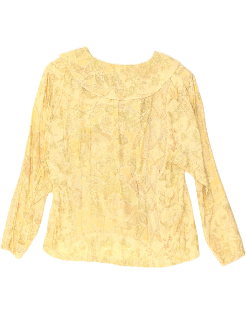 VINTAGE Womens Long Sleeve Shirt Blouse UK 14 Medium Yellow Floral Acetate | Vintage Vintage | Thrift | Second-Hand Vintage | Used Clothing | Messina Hembry 