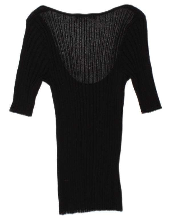 Zara Womens See Through 3/4 Sleeve Blouse Top UK 12 Medium Black