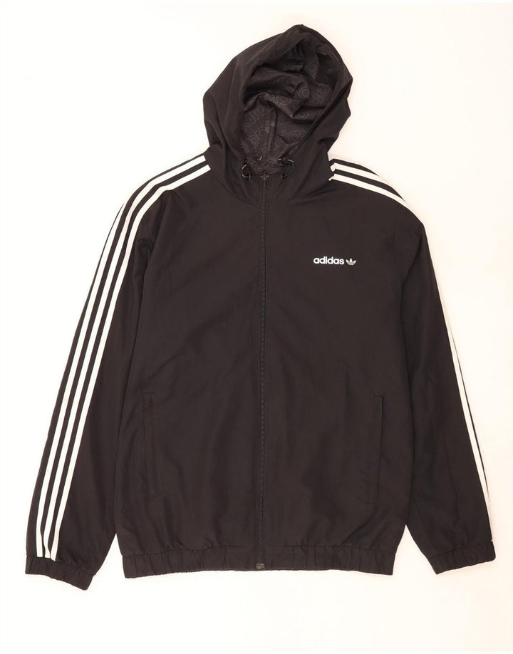 Adidas Mens Graphic Hooded Reversible Jacket UK 40 Large Black Polyester