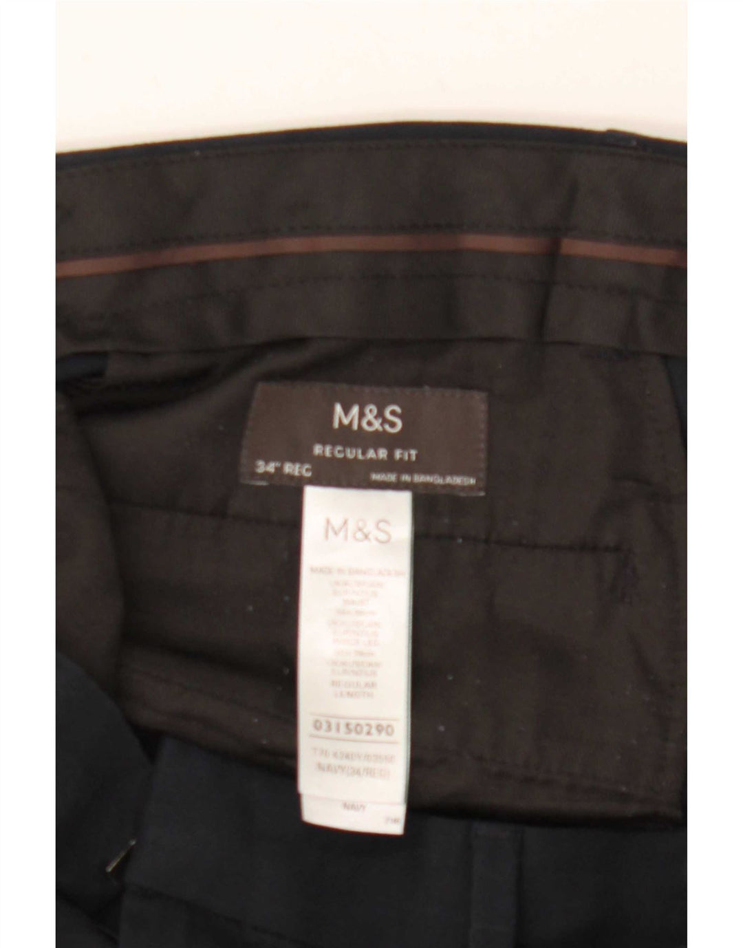 Marks & Spencer Mens Regular Fit Suit Trousers W34 L31 Navy Blue Polyester