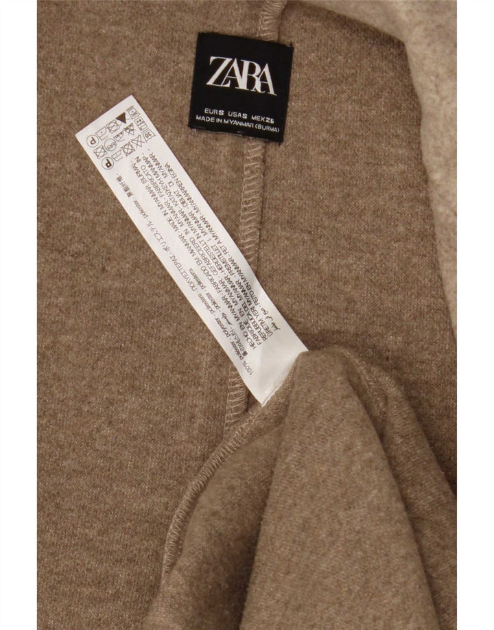 Zara Womens Open Overcoat UK 10 Small Beige Polyester