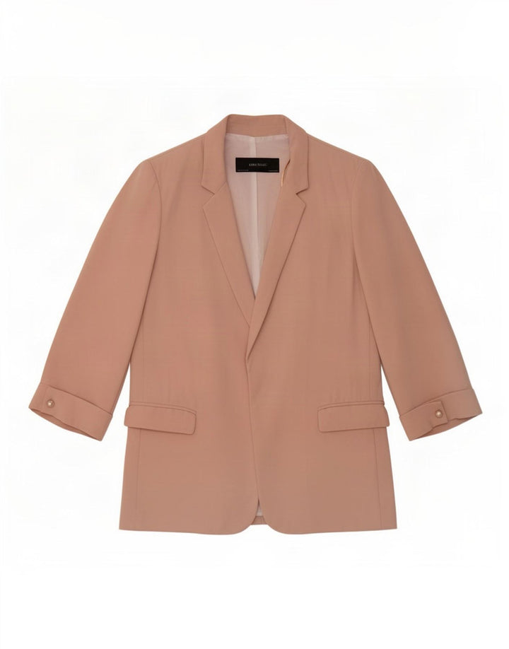 Zara Womens 3/4 Sleeve Open Blazer Jacket UK 14 Medium Pink Polyester