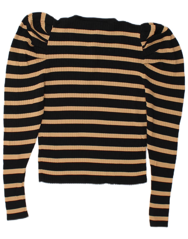 Zara Womens Long Sleeve Blouse Top UK 14 Large Black Striped Viscose