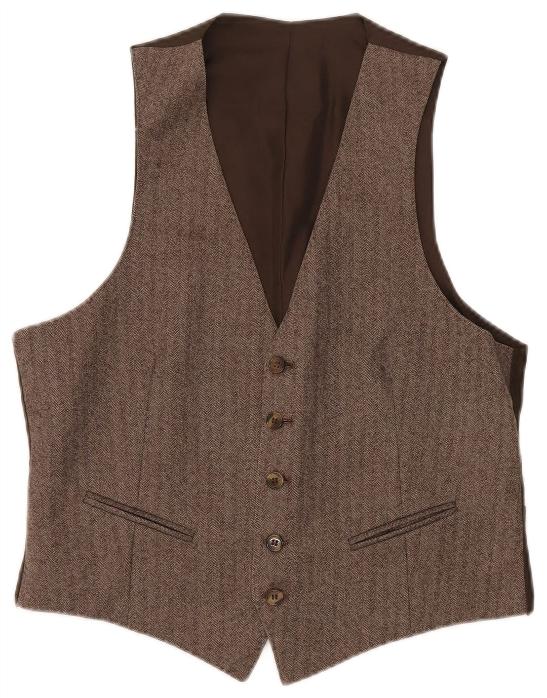 Vintage Mens Waistcoat Small Brown Herringbone