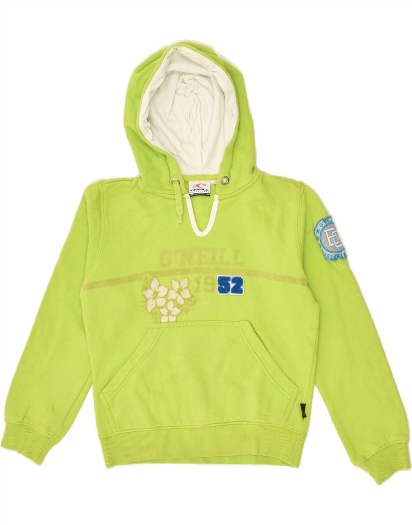 O'NEILL Girls Graphic Hoodie Jumper 11-12 Years Green Cotton | Vintage O'Neill | Thrift | Second-Hand O'Neill | Used Clothing | Messina Hembry 