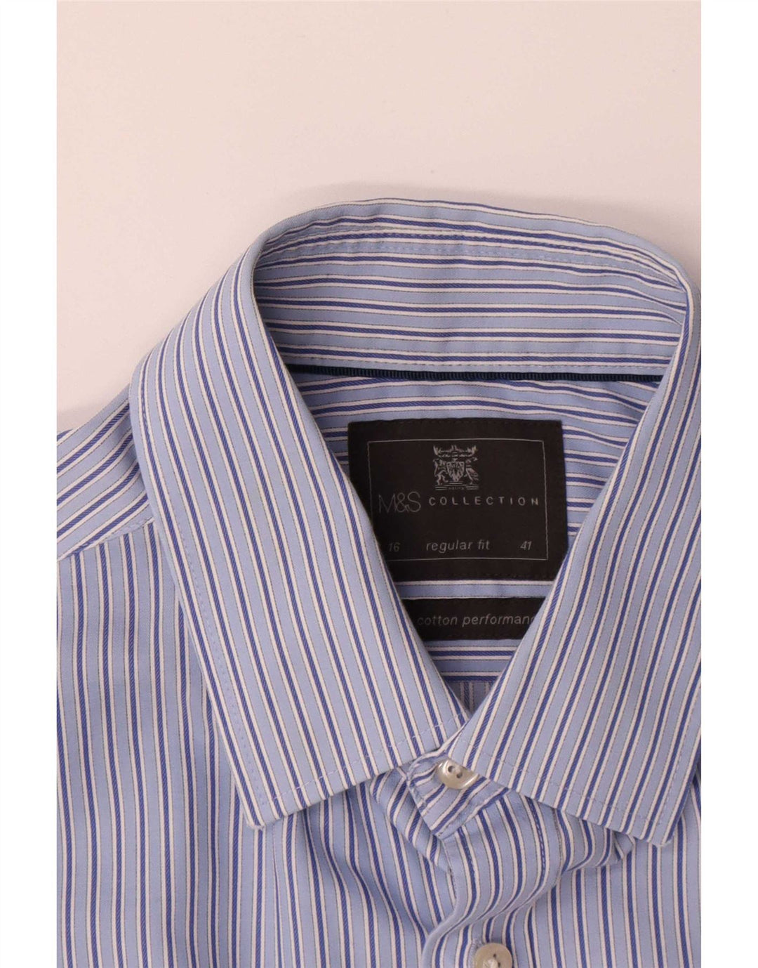 Marks & Spencer Mens Short Sleeve Shirt Size 16 41 Large Blue Pinstripe