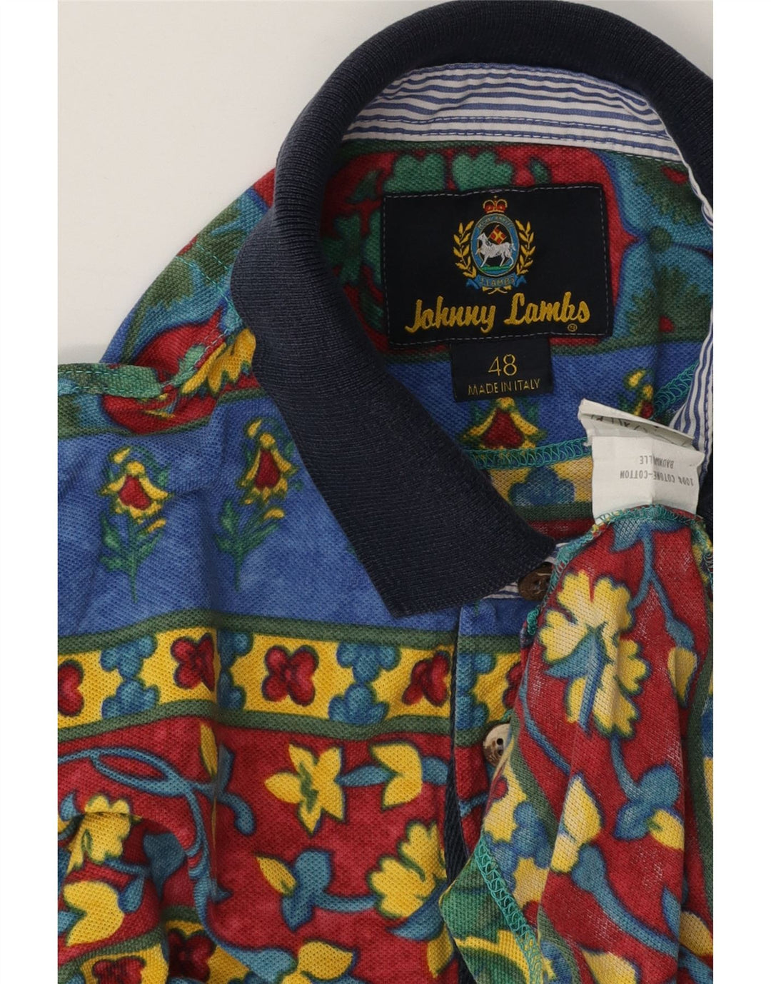 Johnny Lambs Mens Polo Shirt IT 48 Medium Multicoloured Geometric Cotton