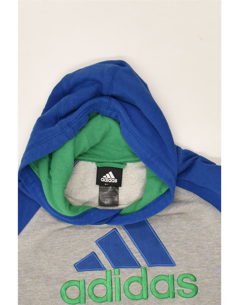 ADIDAS Boys Graphic Hoodie Jumper 10-11 Years Medium  Grey Colourblock | Vintage Adidas | Thrift | Second-Hand Adidas | Used Clothing | Messina Hembry 