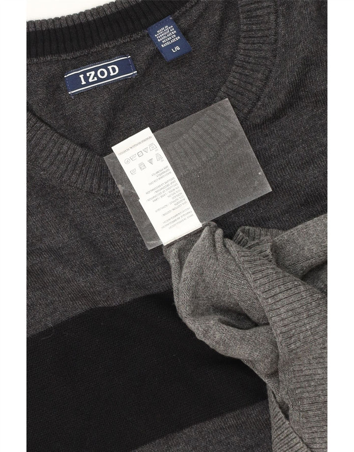 IZOD Mens Crew Neck Jumper Sweater Large Grey Colourblock Cotton Vintage Izod and Second-Hand Izod from Messina Hembry 