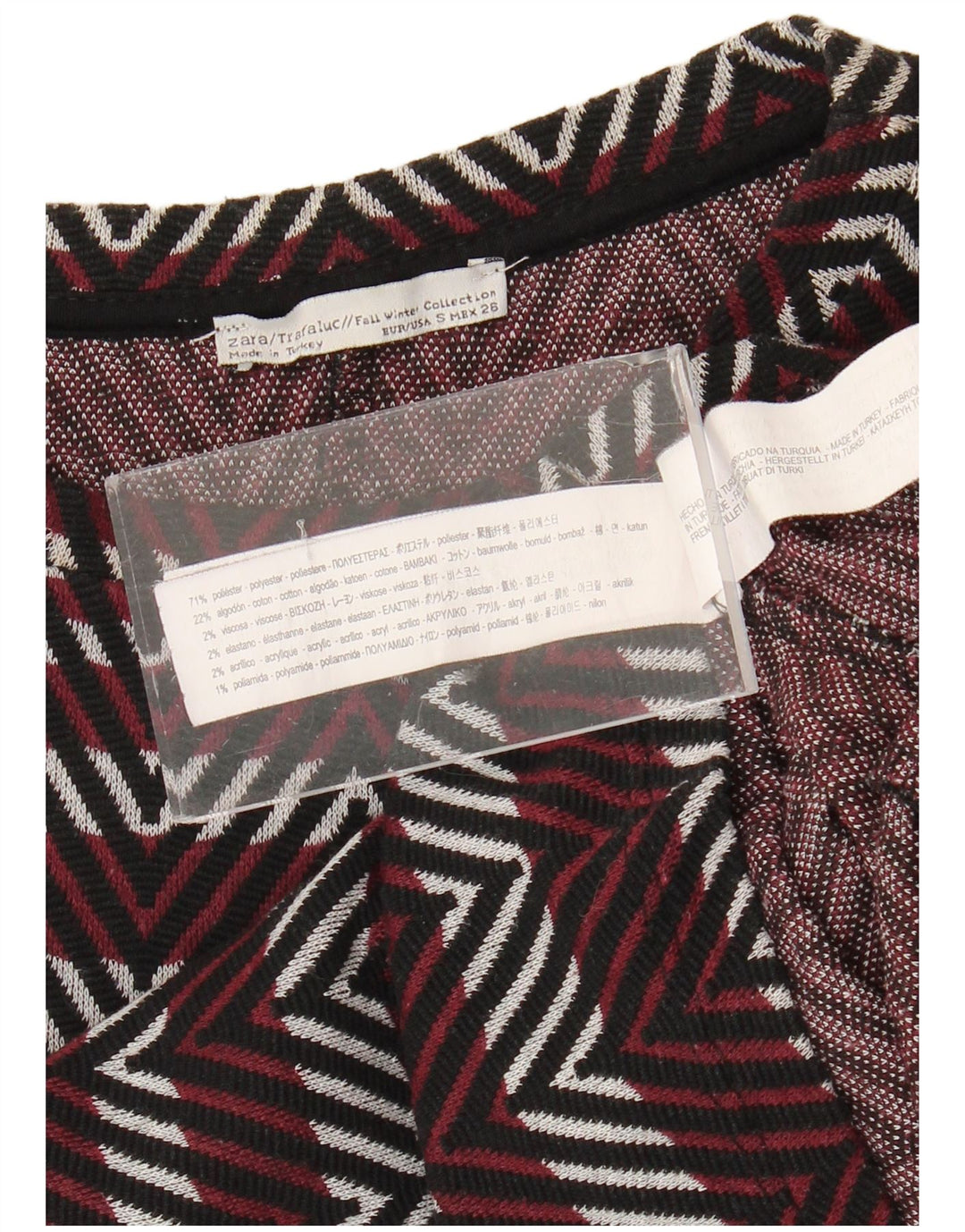 Zara Womens Trafaluc Basic Dress UK 8 Small Burgundy Chevron Polyester