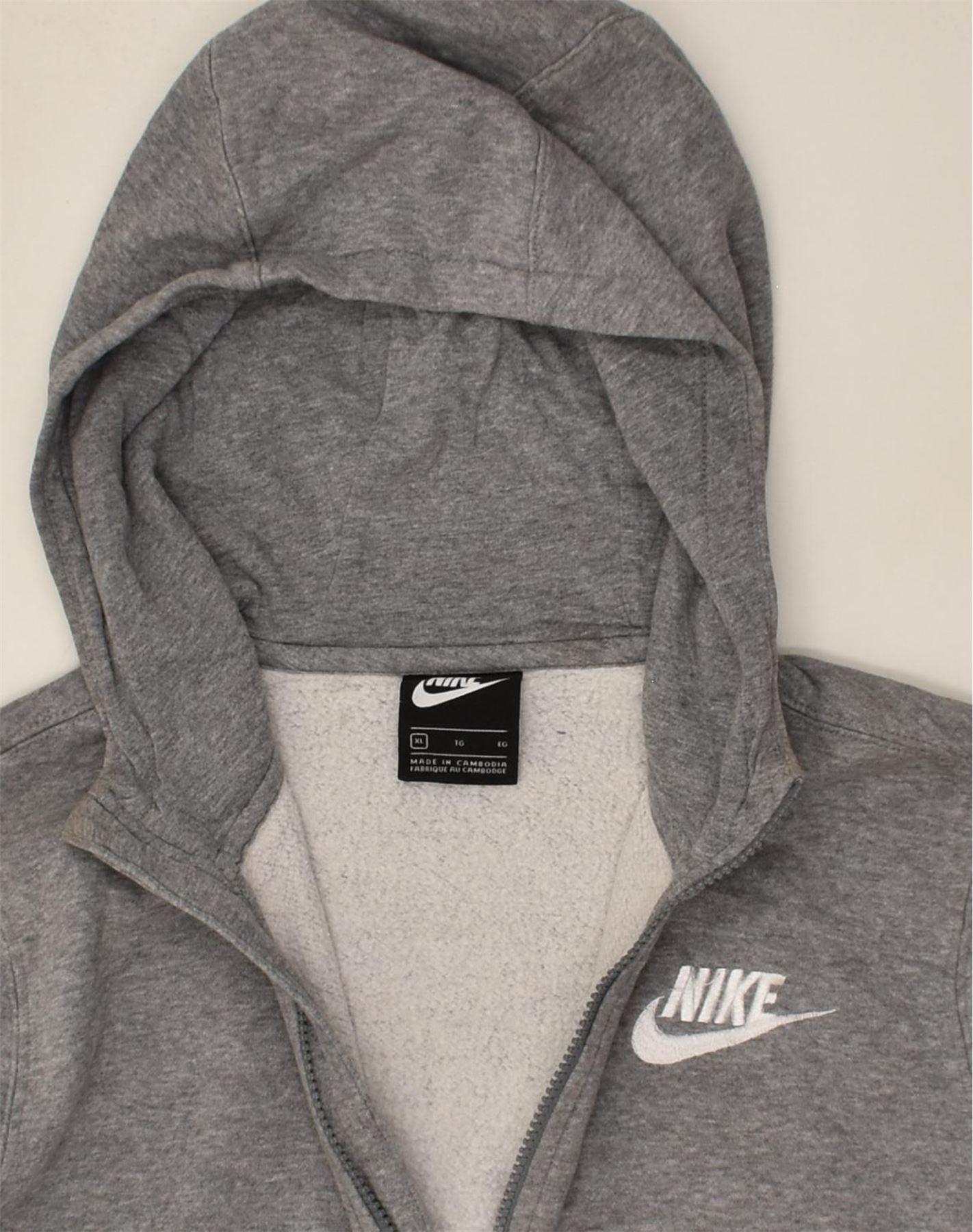 NIKE Womens Zip Hoodie Sweater UK 18 XL Grey Cotton