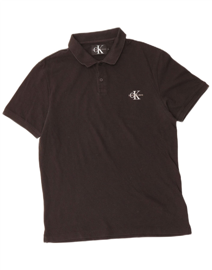 CALVIN KLEIN JEANS Mens Polo Shirt Large Black Cotton