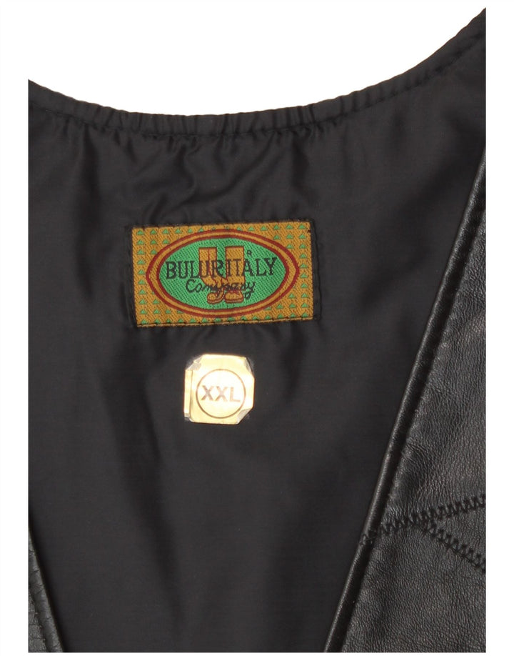 Vintage Womens Leather Waistcoat 2XL Black Patchwork Biker