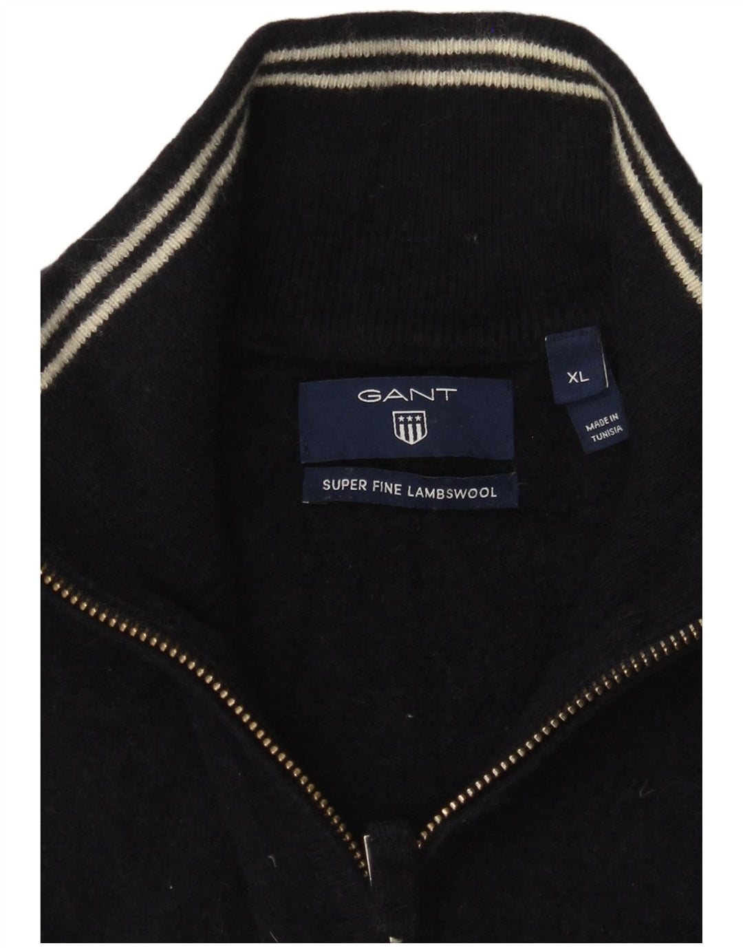 Gant Mens Zip Neck Jumper Sweater XL Navy Blue Lambswool