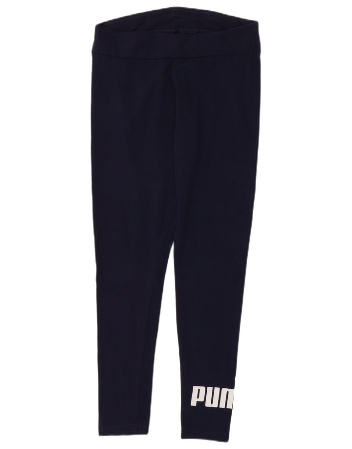 Puma Womens Graphic Leggings UK 12 Medium Navy Blue Cotton